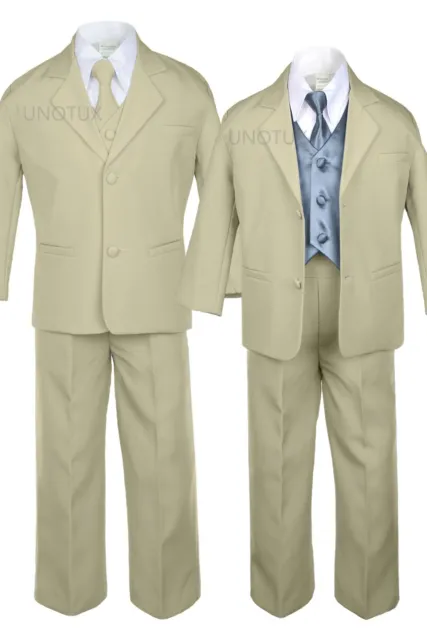 7pcs 9 Color Vest Necktie Baby Toddler Teen Formal Tuxedo Boy Khaki Suit