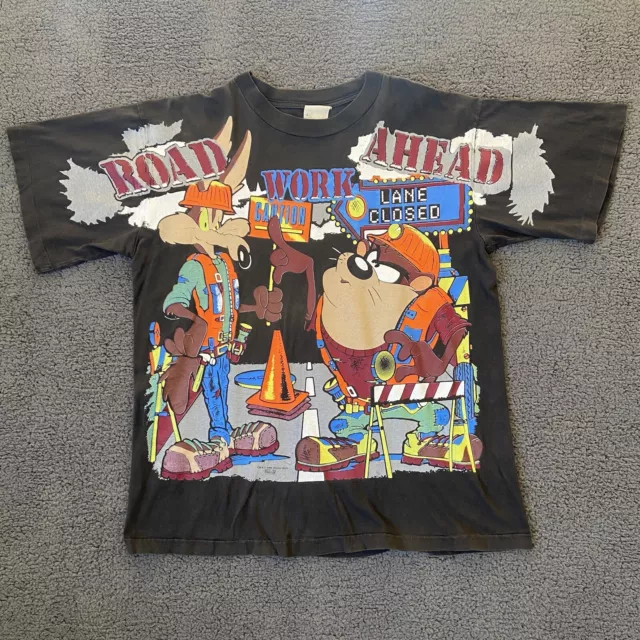 Vintage Looney Tunes T-Shirt Taz Wile E Coyote Road Work Size XL 1995 VERY RARE