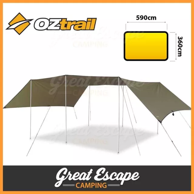 Oztrail Camper Fly. Camping Tent Hiking Picnic Beach Shade Tarp 5.9m x 3.6m