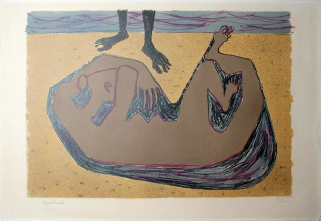 ROBERT COUTURIER - La plage. Handsignierte und nummerierte Farblithographie.