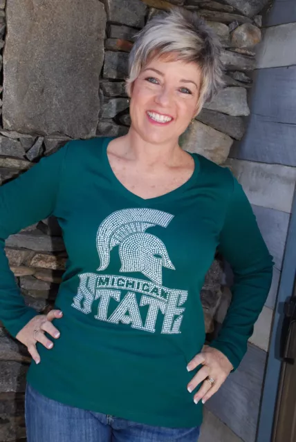 Michigan State Spartans Strass Bling Shirt XS S M L XL XXL 1X 2X 3X 4X 2