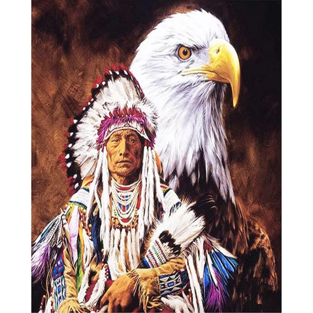 Pintura al óleo de indios y águilas por números hágalo usted mismo pintada a mano sobre lienzo pared imagen artística