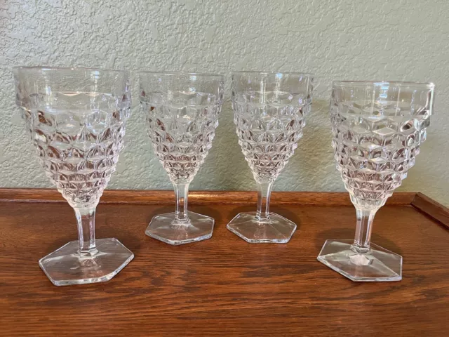 4 Fostoria American Line 2056 Hex Footed Goblets 7" Cubed Pattern (Set of 4)