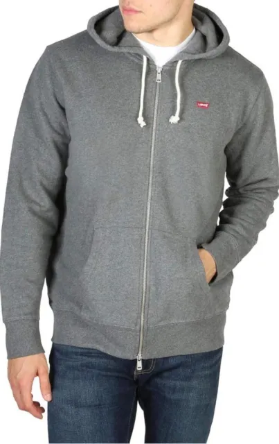 Levi Men's zip up hoodie Large Grey sweatshirt hood cotton Levi Large