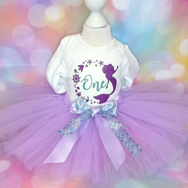 Girl First 1st Birthday Mermaid Outfit Cake Smash Fluffy Tutu Party Dress Bow