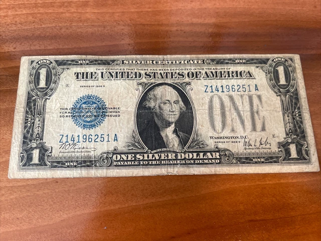 1928 One Dollar USA Silver Certificate Bill Money Blue Seal Note Currency