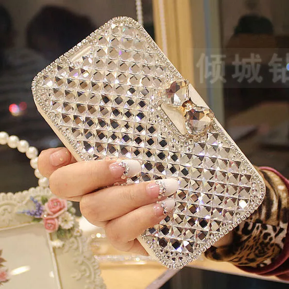 Sparkly Bling Bowknot Crystals Diamonds Wallet Flip Case Leather Women Cover