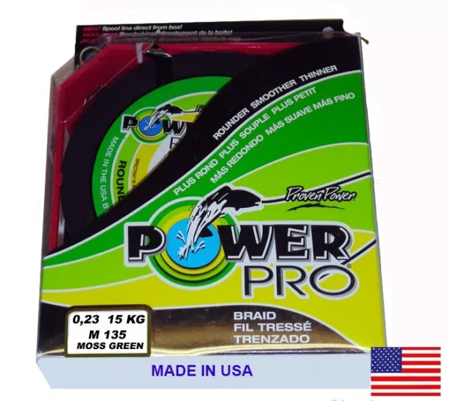 Power Pro Filo Trecciato 135 Mt Diam. 0,23 Mm Verde Moss Green- Usa - Europe Box