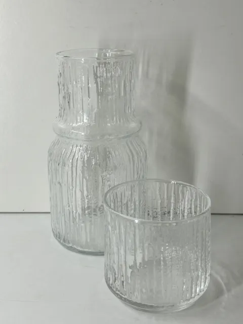 Clear Pressed Textured Glass Bedside Water Carafe and Glass