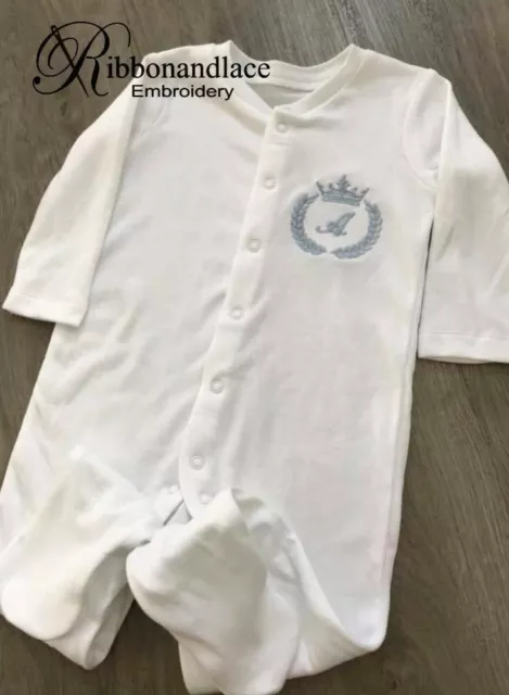 Baby Sleepsuit, Personalised Baby grow, Newborn-24 Months Embroidered with Crest