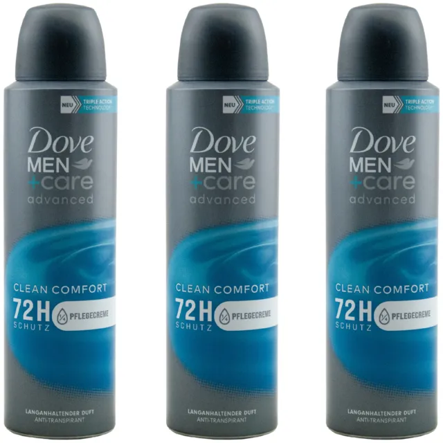 Dove Hommes Clean Comfort Déodorant Spray 3 X 150ml 72H Soin Anti-transpirant
