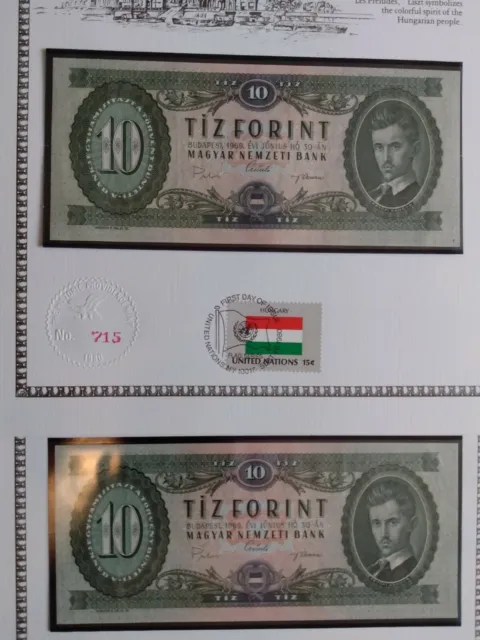 1969 HUNGARY 10 FORINT PICK 168d (2 BANKNOTES) UNC + PROVIDENCE CARDS