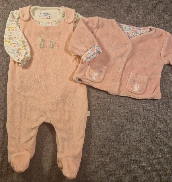 Jojo Maman Bebe Girls Dungaree Vest & Reversible Jacket 0-3 months Flannel (809)