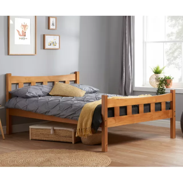 Pine Wooden Bed, Miami High Foot End Bed with 3 Size and 4 Mattress Options