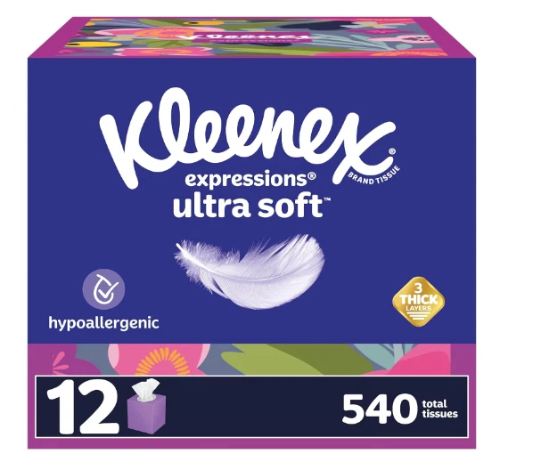 KLEENEX EXPRESSIONS ULTRA Soft Facial Tissues3Ply 12 Cube Boxes (540