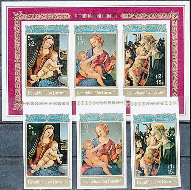 BURUNDI 1972 CHRISTMAS PAINTINGS + S/s IMPERF SC#B56-58a MNH RELIGION (B-bx)