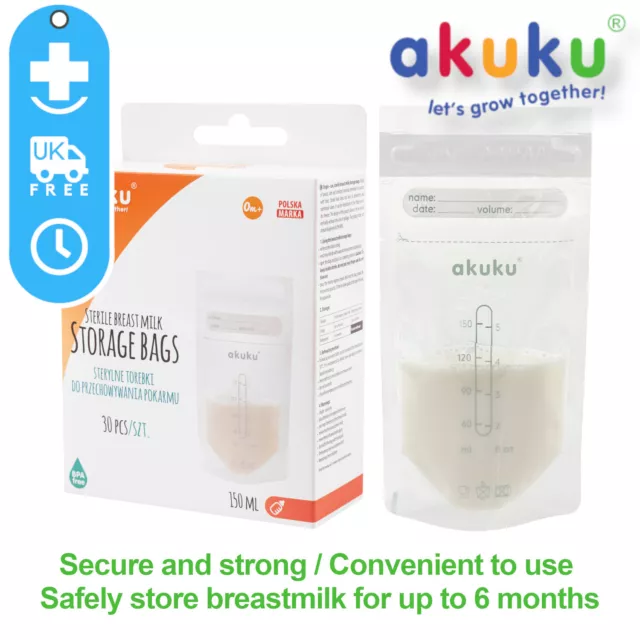 Bolsas de almacenamiento de leche materna 150 ml paquete Akuku de 30 bolsas a prueba de fugas sin BPA