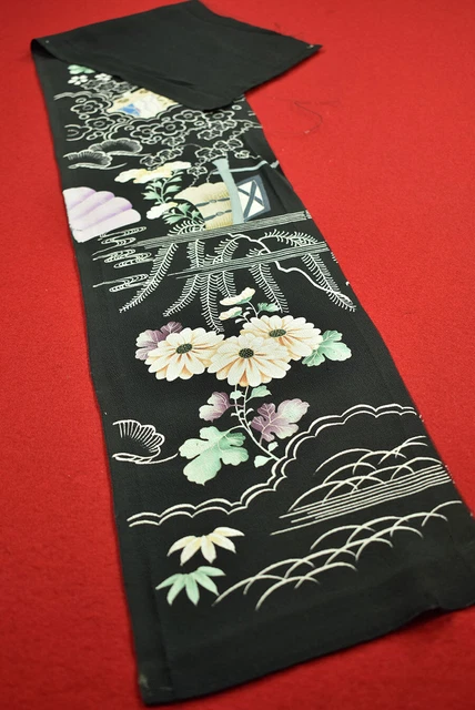 Vintage Japanese Kimono Fabric Silk Antique Boro Kusakizome Dyed 36.6"/MM54/35