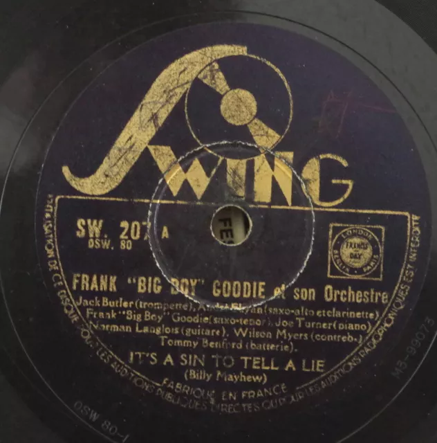 FRANK "BIG BOY" ET SON ORCHESTRE IT'S A SIN TO TELL A LIE SHELLAC 78rpm SWING