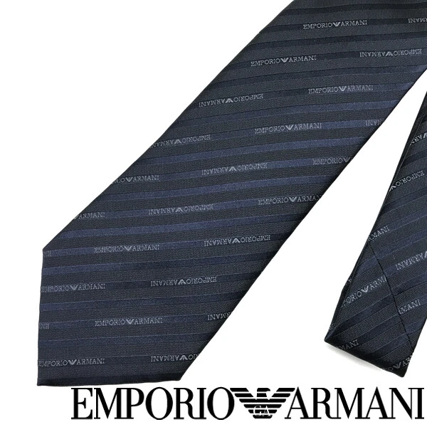 Emporio Armani Tie Logo Pattern Silk Blue Marine Width Of The Tip 8.5cm a609