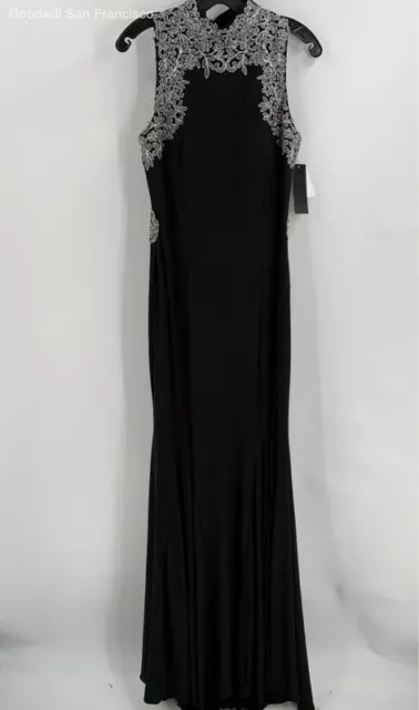 NWT Betsy & Adam Womens Black Embroidered Sleeveless Back Zip Gown Dress Size 8