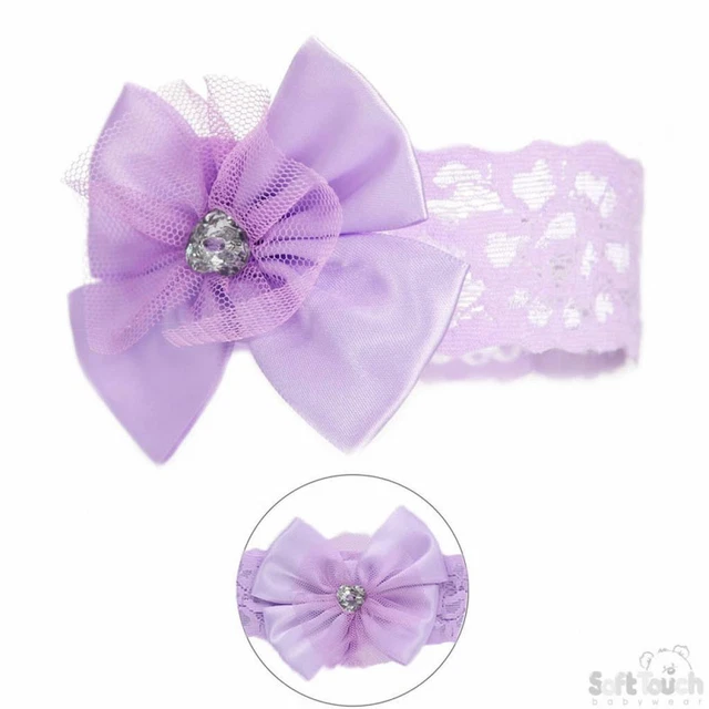 Nuovo con Etichetta Baby Ragazze Lilla Raso e Pizzo Fiocco Fascia Strass Centro