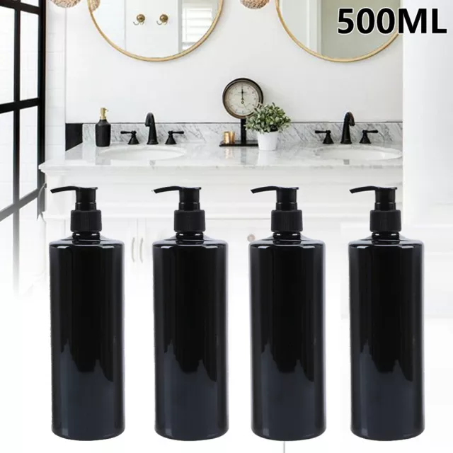 4x Black 500ml Empty Lotion Pump Bottles For Gel Soap Dispenser Shampoo For Bath