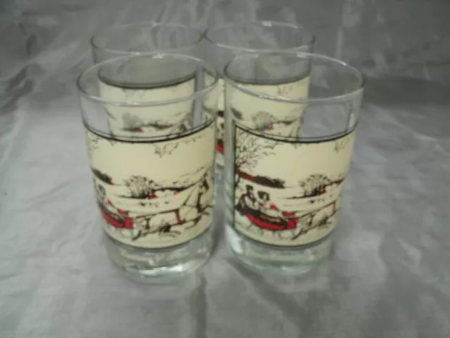 Arbys CURRIER & IVES Collector Series The Road in Winter Set of 4 Vtg Barware 1