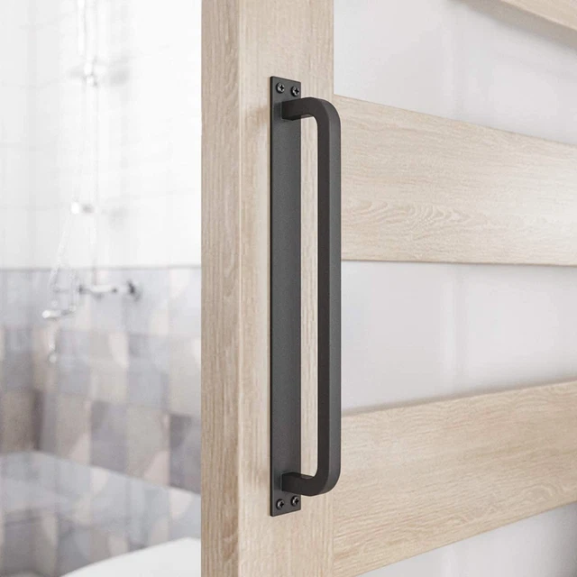 12” Antique Rustic Handmade Barn Door Handles, Black Flush Long Base Handle Pull
