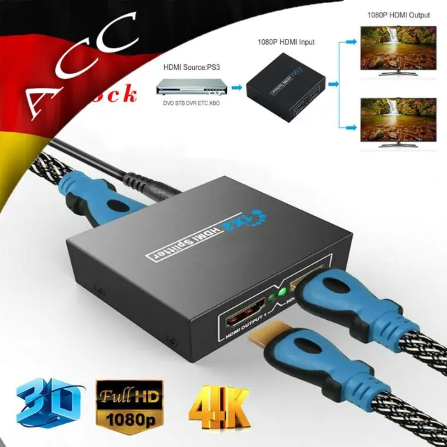 HDMI Splitter 1 in 2 out Umschalter Verteiler Switch Adapter Full HD 4K 1080P 3D