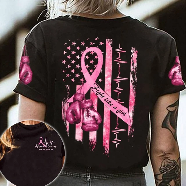 Fight Like A Girl Breast Cancer Awareness Ribbon Boxing Gloves And Heart T-SHIRT