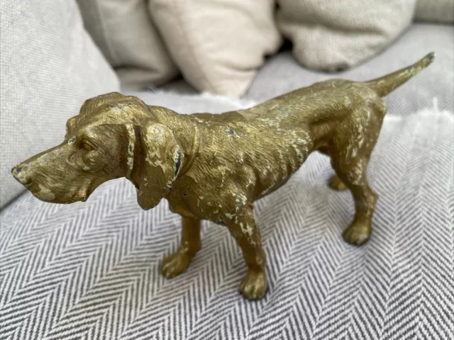 Antique Estate Austrian Vienna Gold Painted Bronze English Pointer Dog Marked