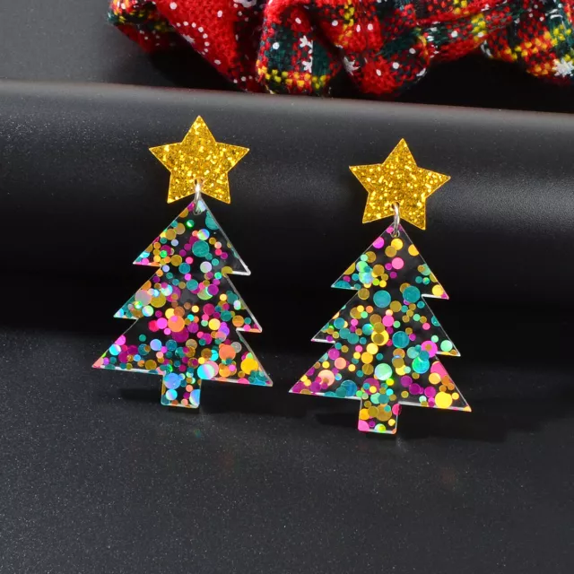 Sparkling Colorful Sequin Star Christmas Tree Dangle Earrings Festival Jewellery