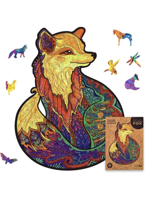 UNIDRAGON Original Wooden Jigsaw Puzzle - Alluring Fox, 195 pcs, Medium 9.8x13