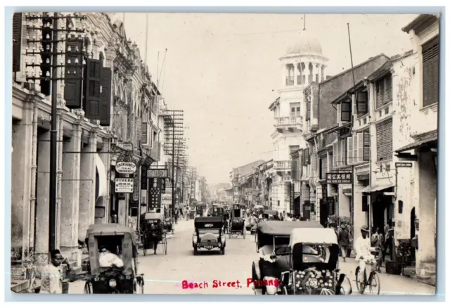 c1920s Beach Street View Business Penang Malaysia RPPC Photo Unposted Postcard