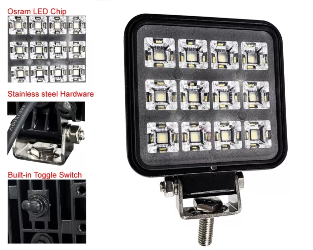 3" High Output 12w Osram LED Exterior Interior Utility Work Light Toggle Switch