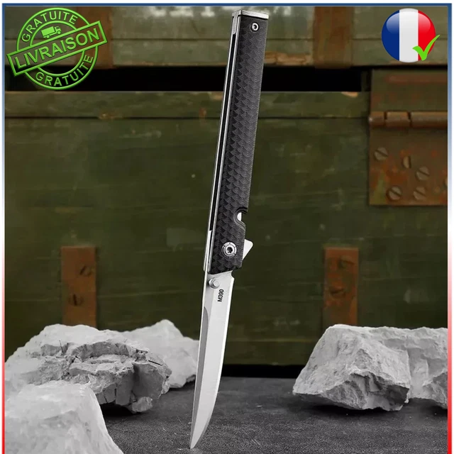 Couteau Stylo Pliant M390 – Brise-vitre – étui PU – Noir