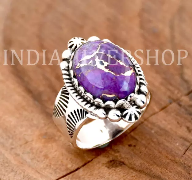 Ring aus 925er-Sterlingsilber mit natürlichem violettem Kupfer-Türkis und...
