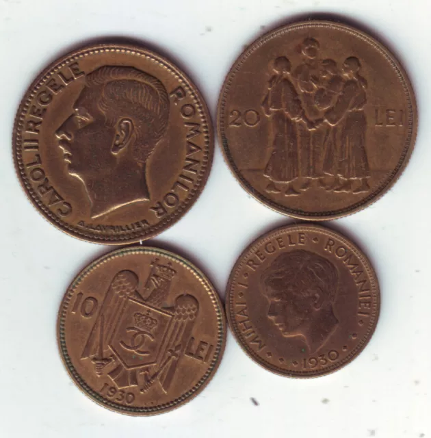 Rumänien König MIchael I-Karl II- 4x 5-10-20 Lei- 1930 sehr schön
