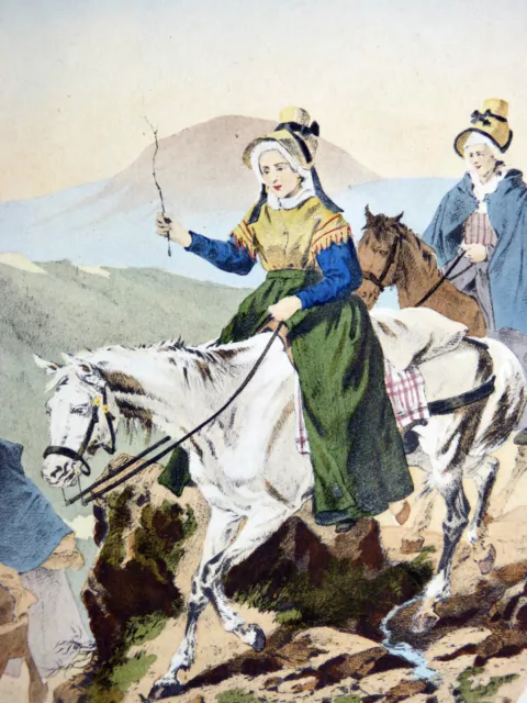 Lithographie couleur CH. BOUR Costume Auvergne FEMMES DES ENVIRONS DU MONT-DORE