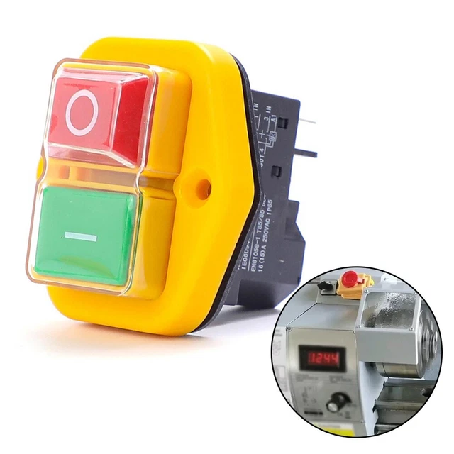 Interrupteur étanche IP54 KJD17B 5 Broches - 250V, Bouton Poussour Jaune/noir - Pour Machines-outils, Outils électriques - 4