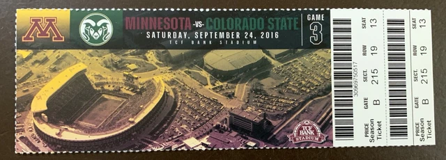 Minnesota Gophers 9/24/2016 ORIGINAL college football ticket vs Colorado State