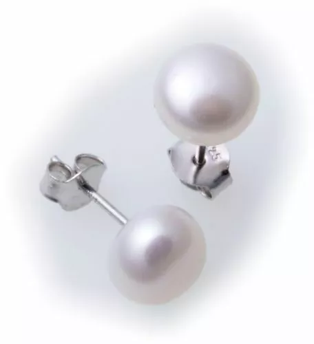 Boucles D'Oreilles Perles de Culture Blanc 8 MM Vrai Argent 925 Sterling Unisex