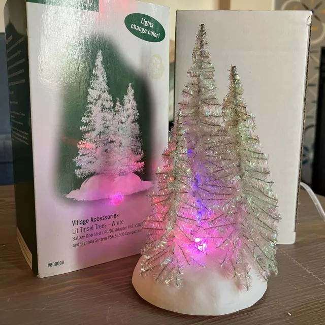 Dept 56 White Lit Tinsel Trees COLOR CHANGING  Christmas Village #800008 Adapter