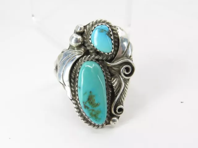 Navajo Sterling Silver Justin Morris Signed Ring Turquoise Stones Size 13.25