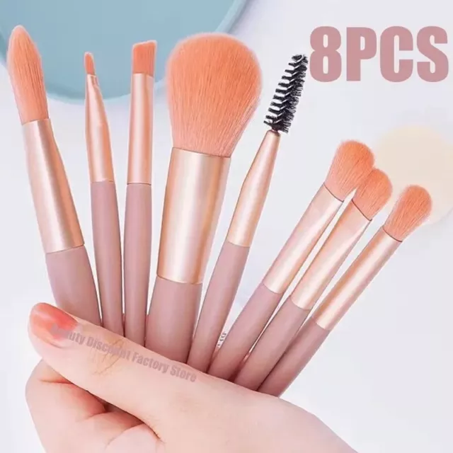 Set da 8 Pennelli per Trucco Make-Up Ombretto Fondotinta in Sacchetto Strumenti