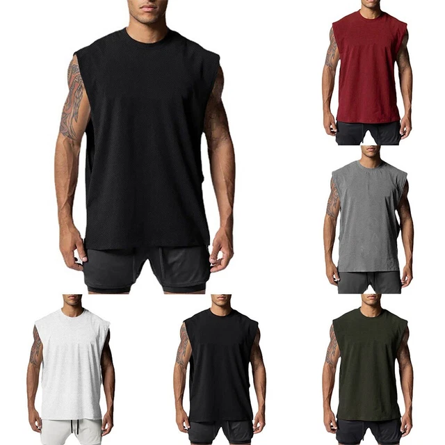 Top Uomo Collo Crew Da Uomo Senza Maniche Muscolo Colori Solidi Sport Fitness Comodo