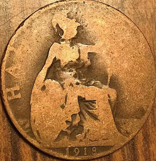 1918 Uk Gb Great Britain Half Penny