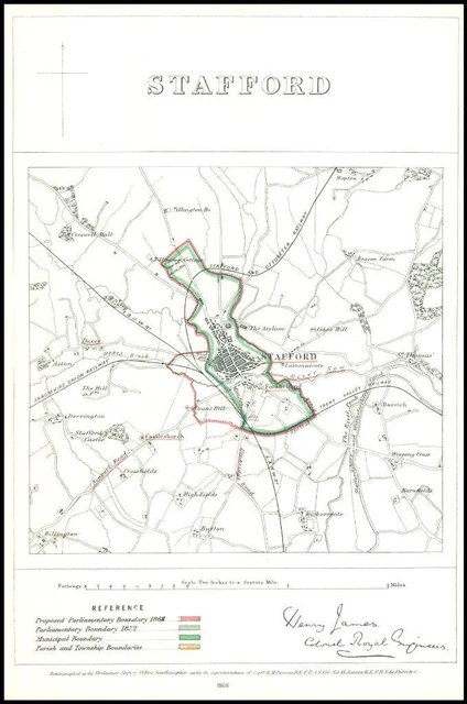 1868 STAFFORDSHIRE BOUNDARY Commission Ordnance MAP PLAN of STAFFORD