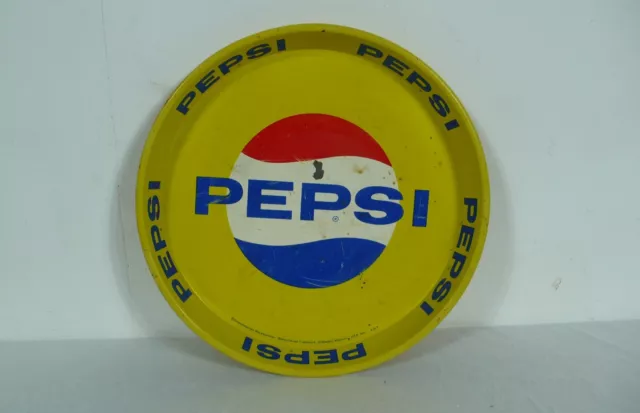 Altes PEPSI Serviertablett gelb rund 60er Jahre 4/67 Rarität Vintage